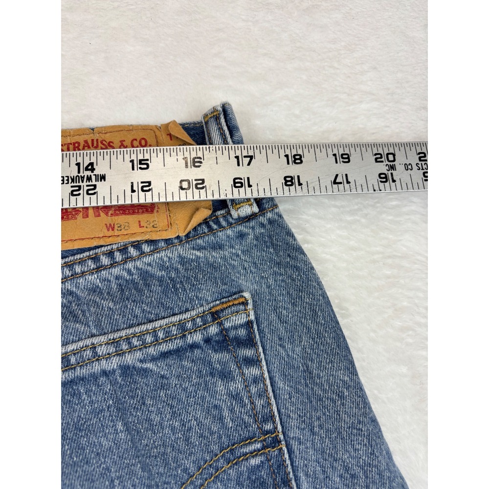 Levis 501 Mens 38x32 Jeans Grungy Distressed Medium Wash Vintage Back Hole Fade - Picture 9 of 10